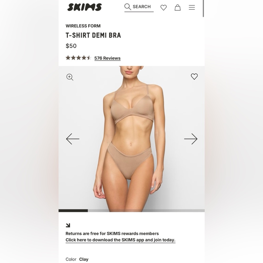 NWT - SKIMS - WIRELESS FORM - T-SHIRT DEMI BRA - 34D